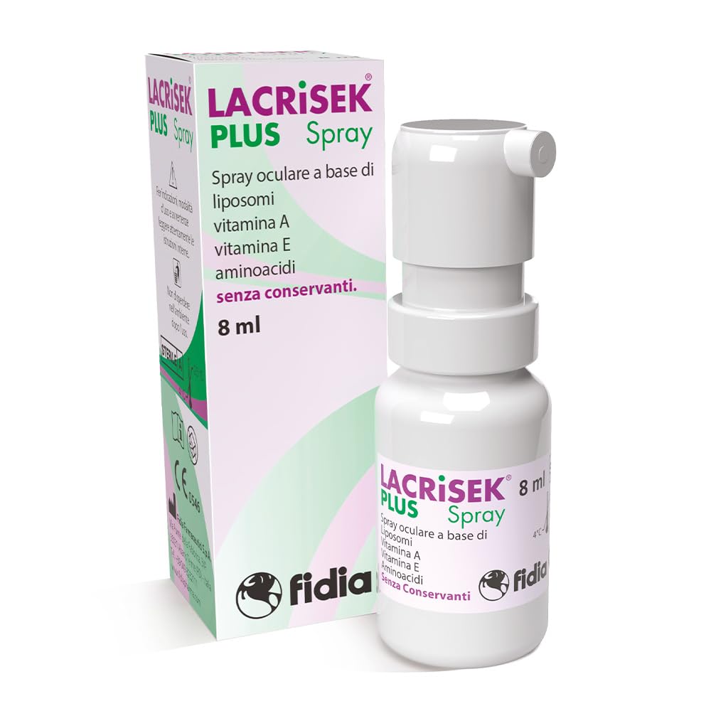 Fidia Farmaceutici Lacrisek Plus Spray - Spray Oculare a Base di Liposomi, Vitamina A, Vitamina E ed Aminoacidi, Flacone da 8 ml, Idrata e Lubrifica l’Occhio