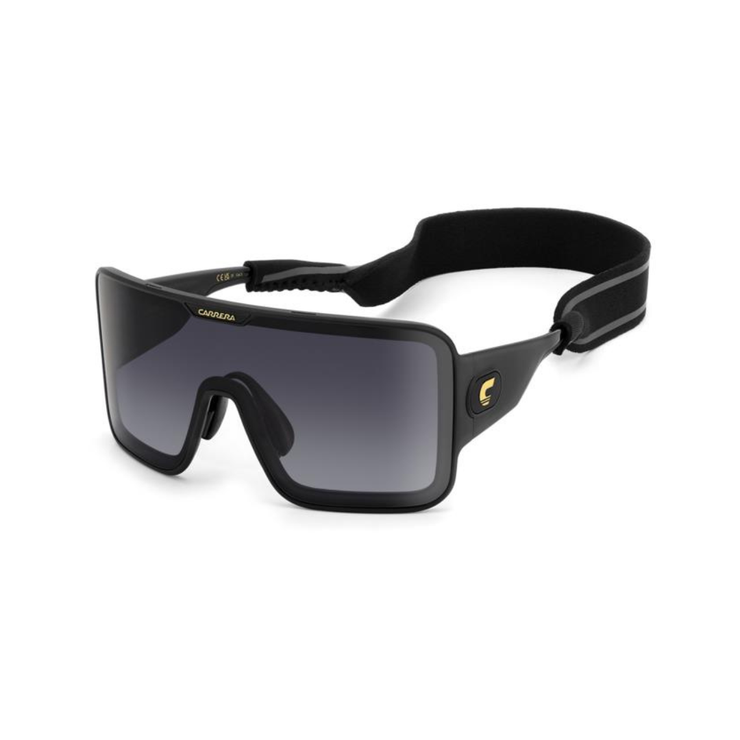 Carrera C Sport 05/S nero, maschera occhiali sport, occhiali neri con fascia, occhiali lenti sfumate grigio, occhiali sportivi Carrera, occhiali unisex da sole