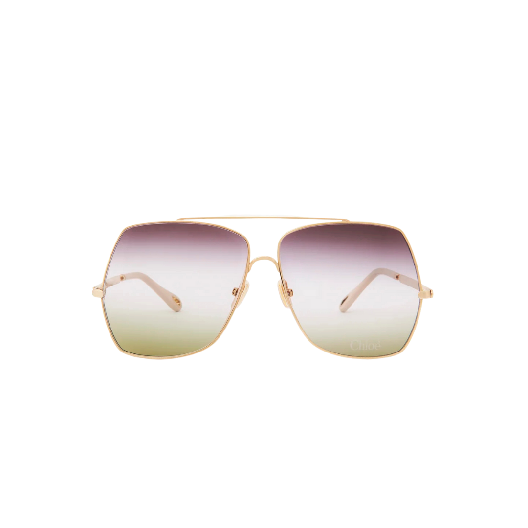 occhiali Chloé aviator, occhiali da sole quadrati donna, occhiali metallo gold, occhiali con lenti sfumate, Chloé sunglasses 2025