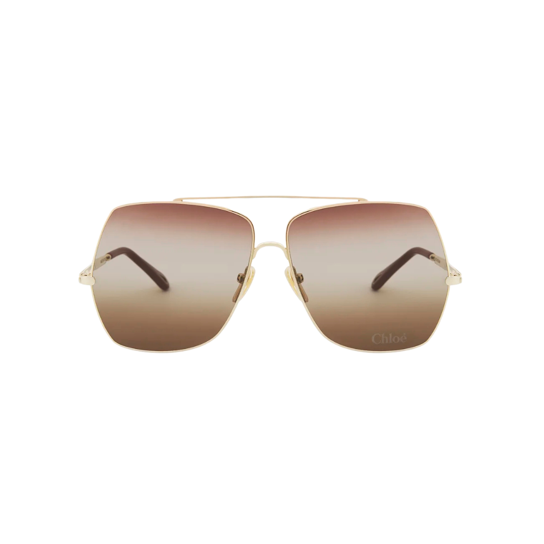 occhiali Chloé aviator, occhiali da sole quadrati donna, occhiali metallo gold, occhiali con lenti sfumate, Chloé sunglasses 2025