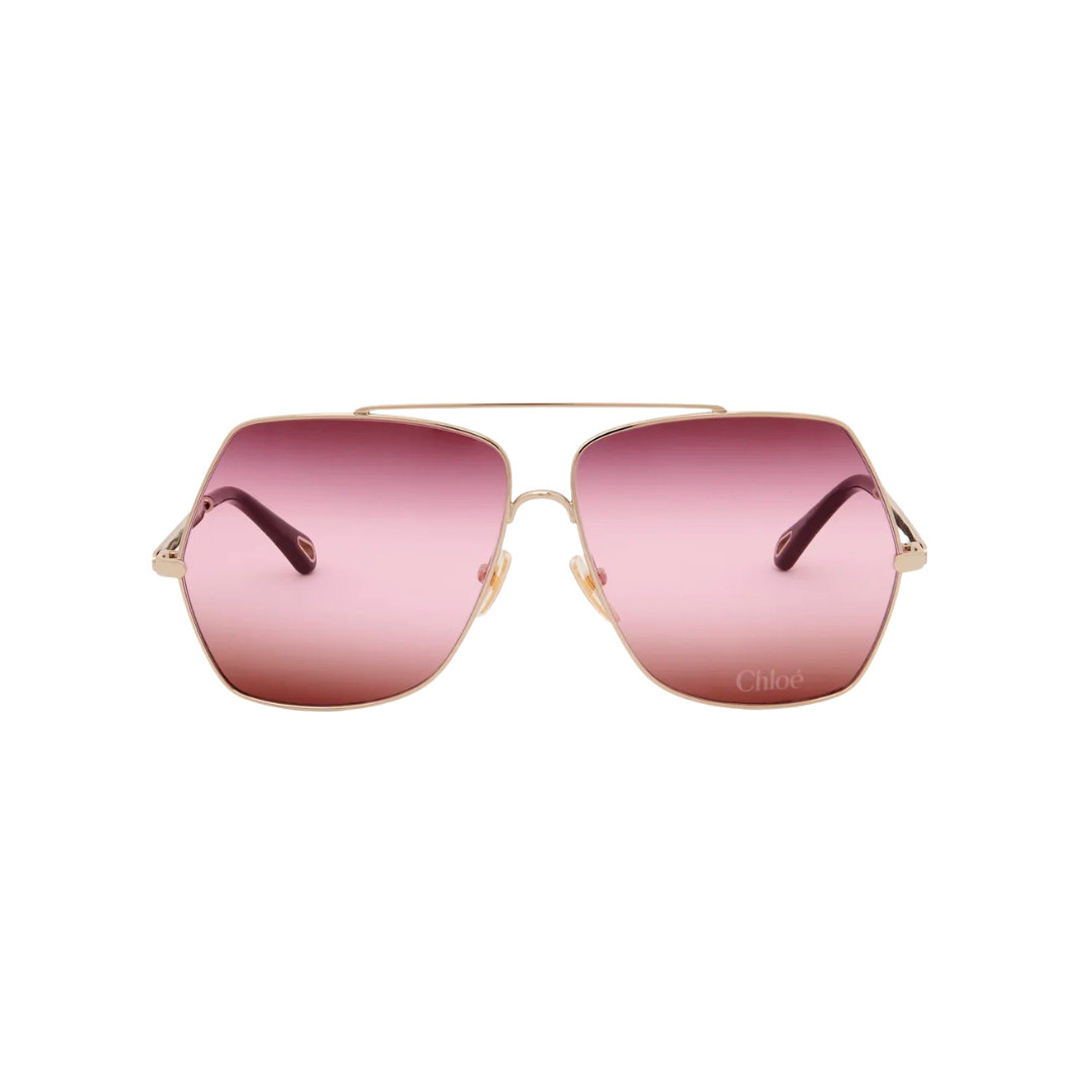 occhiali Chloé aviator, occhiali da sole quadrati donna, occhiali metallo gold, occhiali con lenti sfumate, Chloé sunglasses 2025