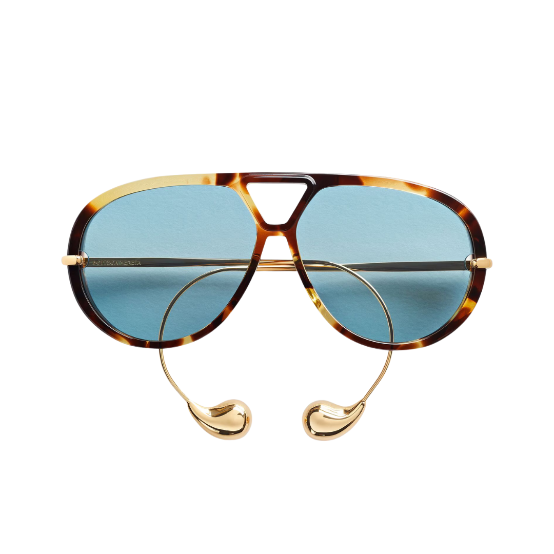 Bottega Veneta BV1273S, occhiali aviator riciclati, occhiali da sole sostenibili, occhiali Bottega Veneta uomo donna, acetato rinnovabile, aste a goccia

