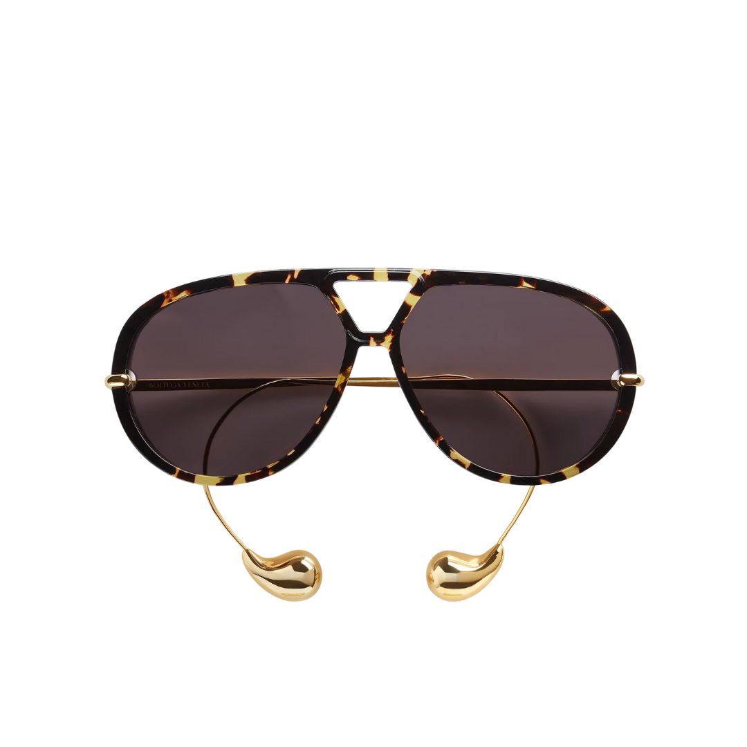 Bottega Veneta BV1273S, occhiali aviator riciclati, occhiali da sole sostenibili, occhiali Bottega Veneta uomo donna, acetato rinnovabile, aste a goccia

