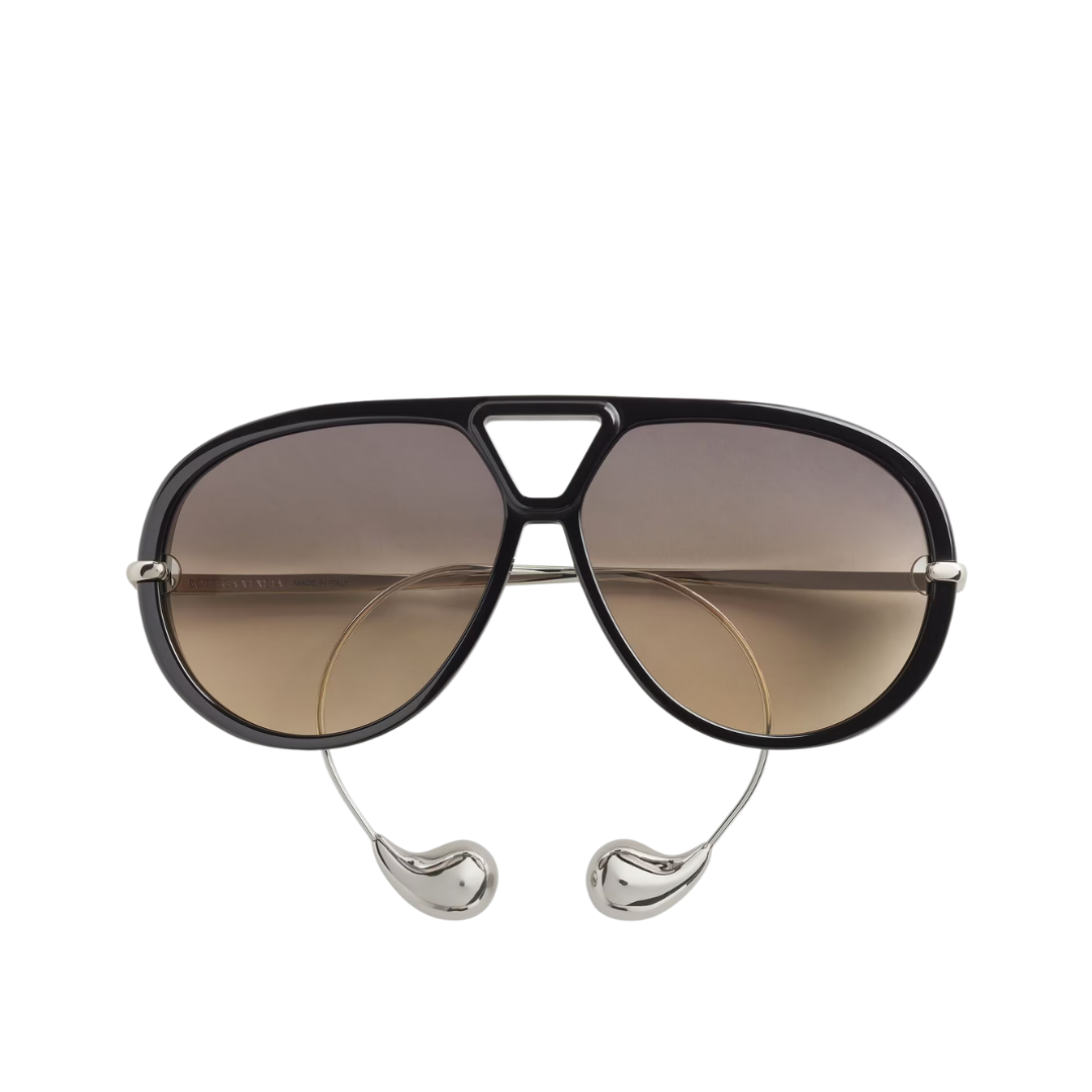 Bottega Veneta BV1273S, occhiali aviator riciclati, occhiali da sole sostenibili, occhiali Bottega Veneta uomo donna, acetato rinnovabile, aste a goccia

