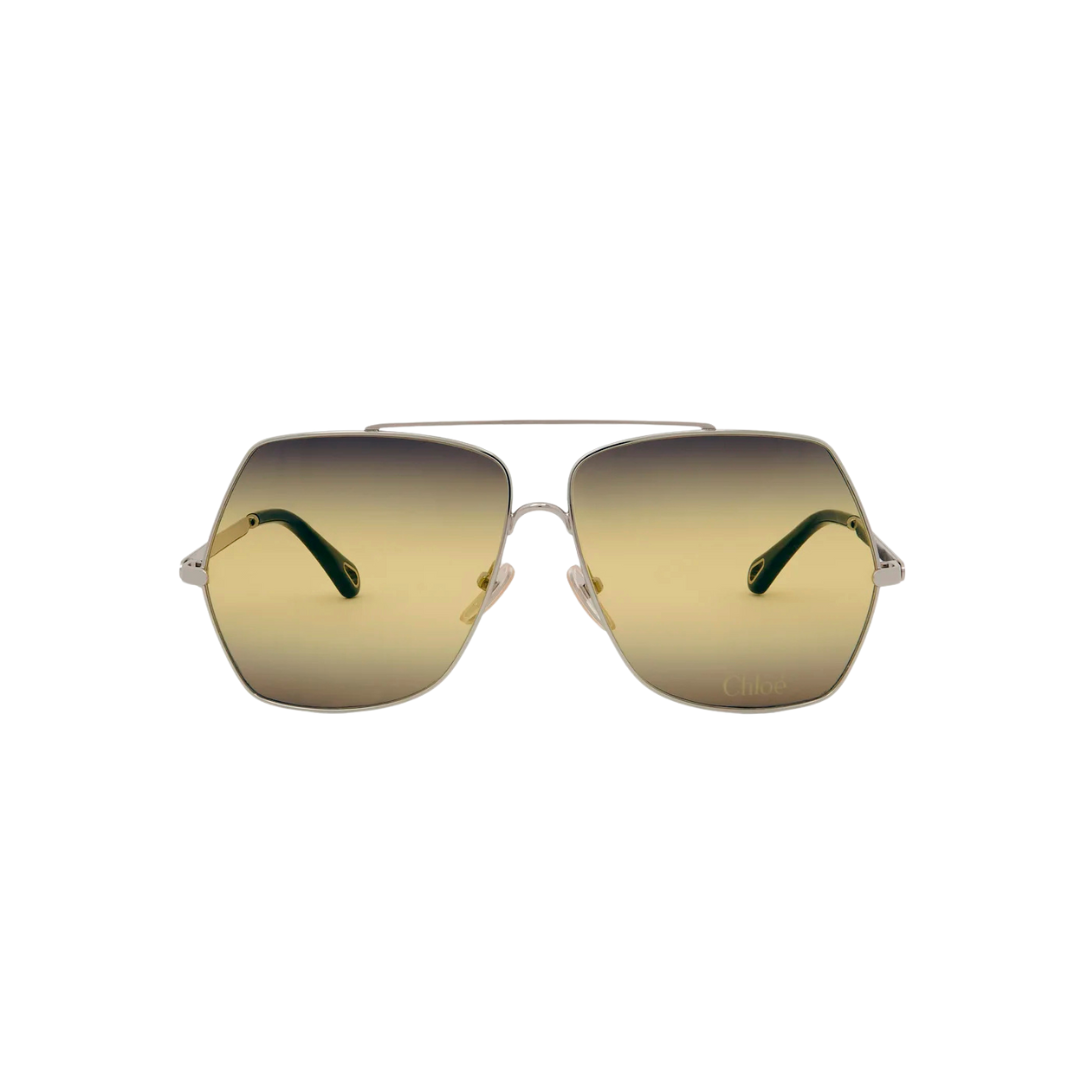 occhiali Chloé aviator, occhiali da sole quadrati donna, occhiali metallo gold, occhiali con lenti sfumate, Chloé sunglasses 2025


